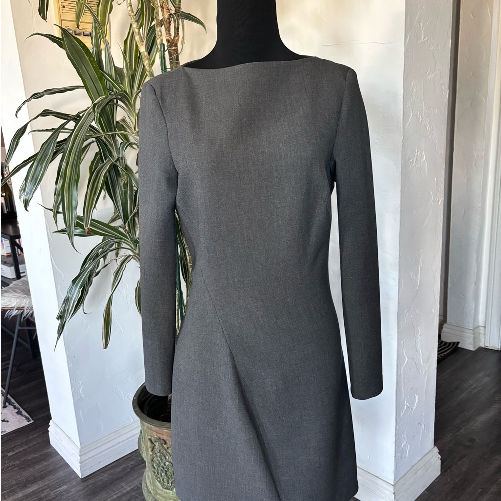 Zara Gray Sheath Dress Long Sleeve Bateau Neckline